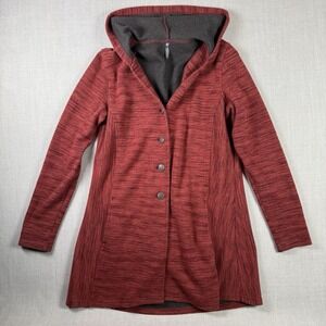 Kuhl Cardigan Sweater Women's Large Red Isla Button Front Wool Blend Hooded Long